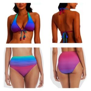 Bleu Rod Beattie Ombré Heat of The Moment  Halter Bikini Top Size 6 Bottom Sz 8